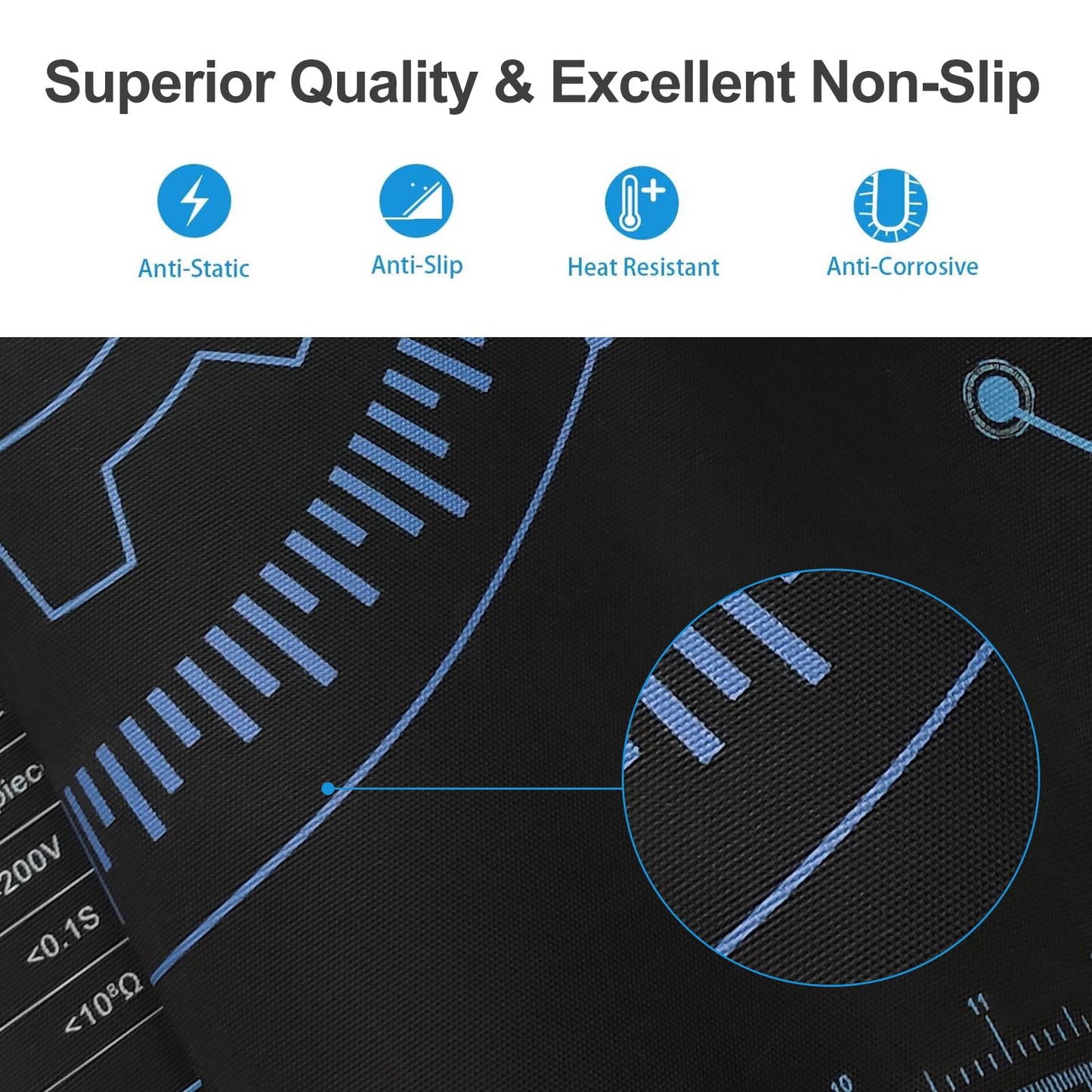 KooMall Large 48x24 Inch Anti Static Mat, Soldering Rubber Mat for PC Building, ESD Sensitive Device Repair, Assembly Work, with ESD Grounding Plug,Cord,Wrist Strap Bracelets Wristband,Heat Resistant