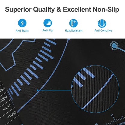 KooMall Large 48x24 Inch Anti Static Mat, Soldering Rubber Mat for PC Building, ESD Sensitive Device Repair, Assembly Work, with ESD Grounding Plug,Cord,Wrist Strap Bracelets Wristband,Heat Resistant