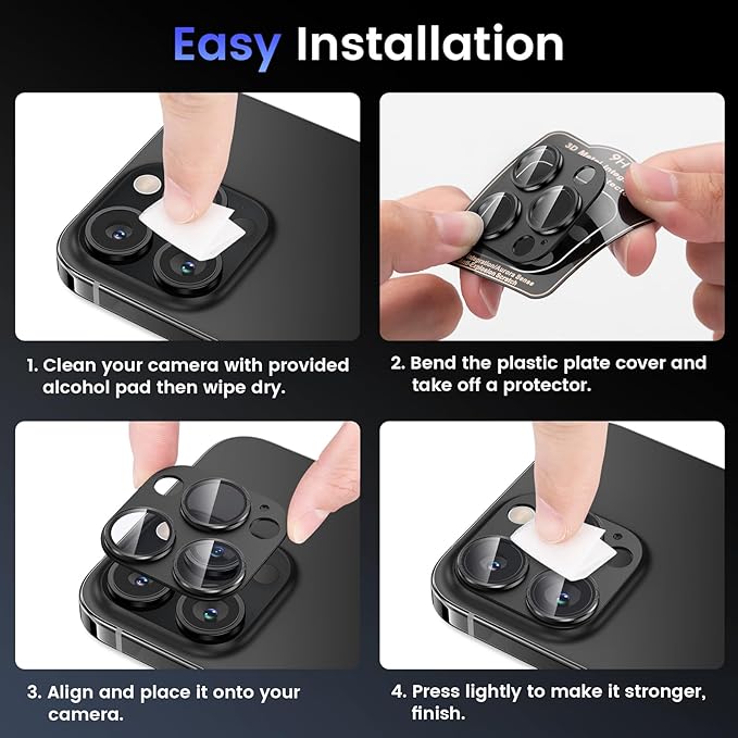 Tensea for iPhone 16 Pro/iPhone 16 Pro Max/iPhone 15 Pro/iPhone 15 Pro Max Camera Lens Protector, Metal Aluminum Alloy Tempered Glass Cover Camera Screen Protector Accessories, Case Friendly