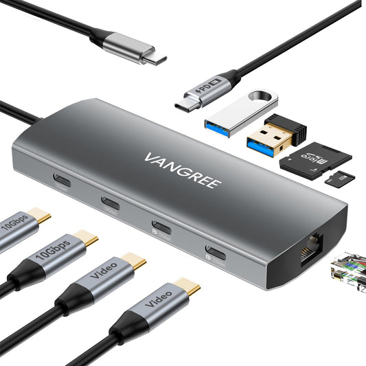 VANGREE 10Gbps USB C Hub with Dual 4K@60Hz USB-C Displayports
