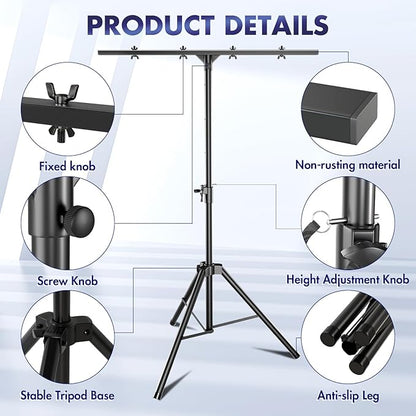 Qoope DJ Light Stand T-Bar,Heavy-Duty DJ Stand Tripod Adjustable DJ Lighting Stand Portable Stage Light Stand for DJ Lights Bar Party Light