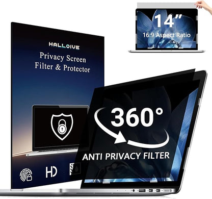 4-Way Laptop Privacy Screen Shield 14 Inch, Removable 16:9 Aspect 360° Privacy Filter Screen Protector for 14 Inch Laptop Computer, Anti Glare Blue Light Slide Mount Tabs Cover for Generic Laptop