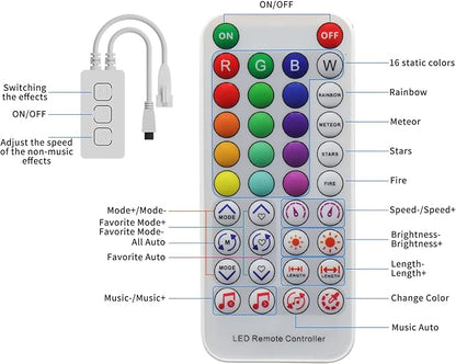 PAUTIX Bluetooth Music Pixel LED Smart Controller SP611E,for WS2811 WS2812 SM16703 Addressable Dream Color LED Strip Pixels Light DC5V-24V APP/IR Remote Control(NOT for RGB LED Strip without Smart IC)