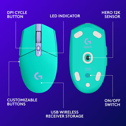 Logitech G305 Lightspeed Wireless Gaming Mouse, Hero Sensor, 12,000 DPI, Lightweight, 6 Programmable Buttons, 250h Battery, On-Board Memory, Compatible with PC, Mac - Mint
