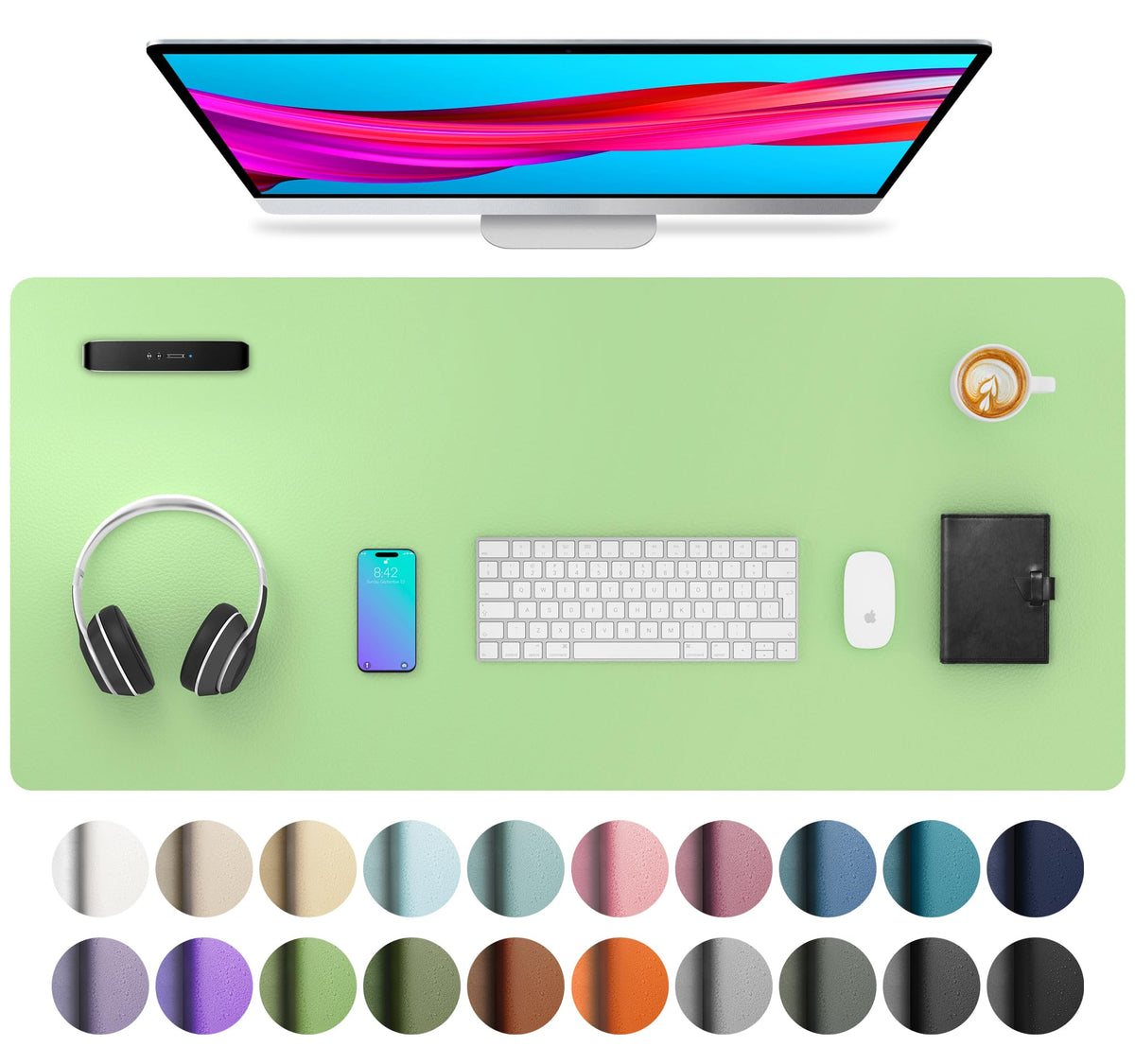 Aothia Leather Desk Pad Protector, Mouse Pad, Office Desk Mat, Non-Slip PU Leather Desk Blotter, Laptop Desk Pad, Waterproof Desk Writing Pad for Office and Home (Gray,36" x 17")
