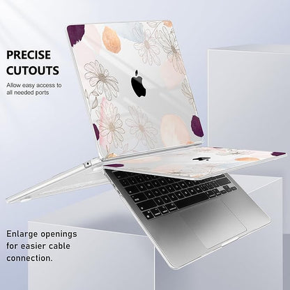 Case for MacBook Air 15 Inch 2025 2024 2023 Release M4 A3241 M3 A3114 M2 A2941, Hard Shell with Screen Protector & Keyboard Cover, Compatible with Touch ID - Floral
