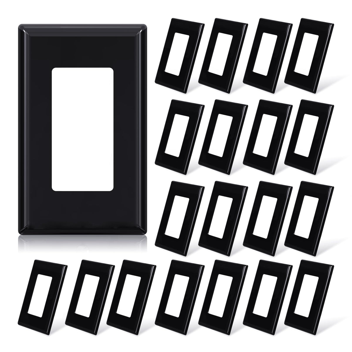 ELEGRP Matte Black 1-Gang Screwless Decorative Wall Plates, Standard Size Unbreakable Thermoplastic Faceplate Cover for Decorator Receptacle Outlet Switch, UL Listed (20 Pack)