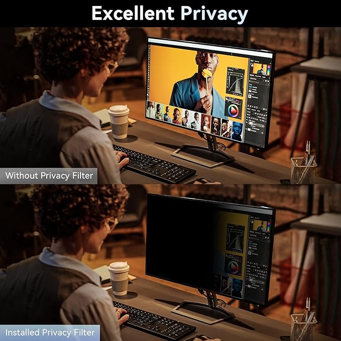[2-Pack] 24 Inch Computer Privacy Screen Filter for 16:9 Widescreen Monitor, Removable Eye Protection Anti Glare Blue Light Filter Privacy Shield, Anti Spy Screen Protector Film 24 in