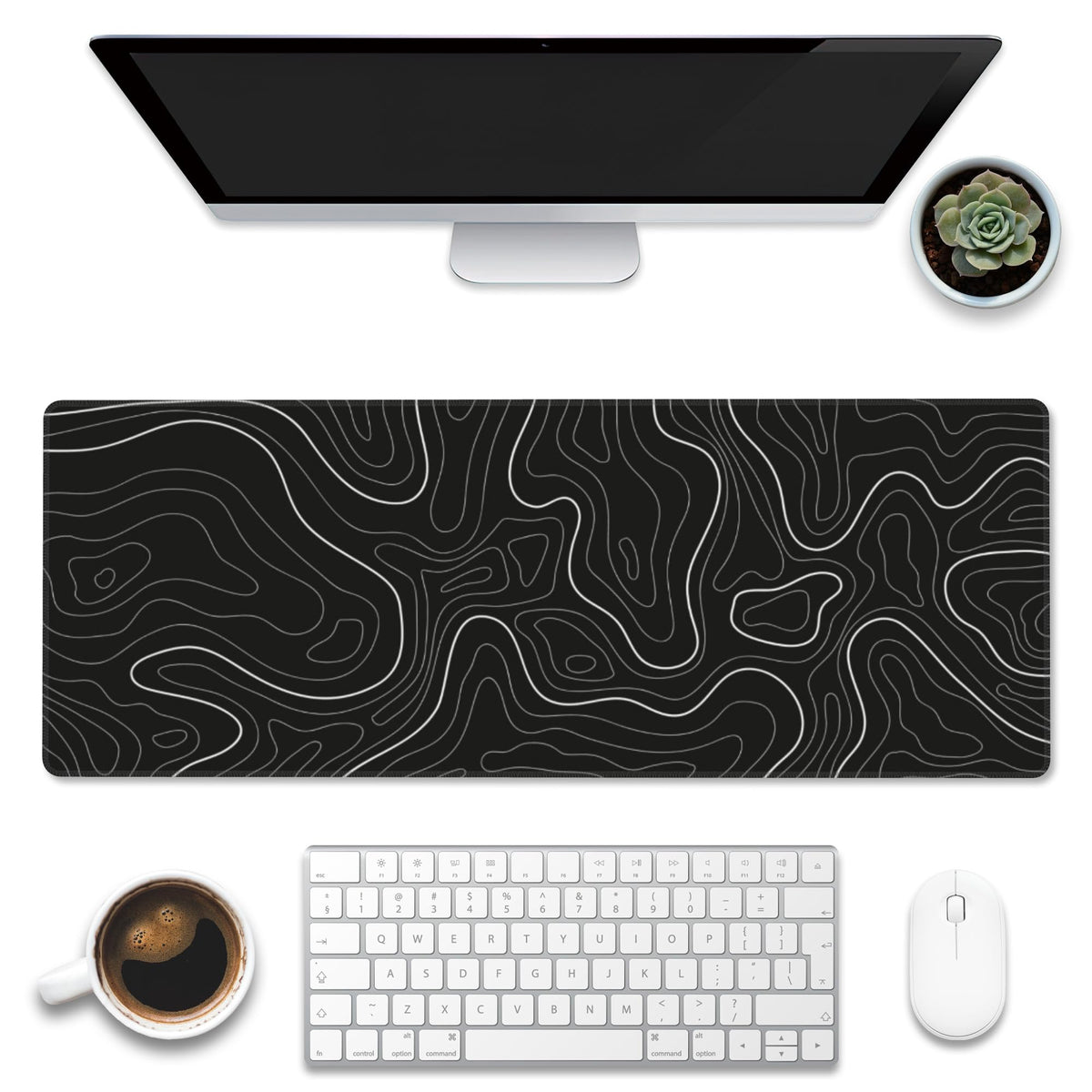 Eflxamz Large Gaming Mouse Pad, Koi Fish Ink Painting Desk Mat, Golden Line Lotus Desk Pad, Extended Big Computer Keyboard Mouse Pad with Non-Slip Base and Stitched Edge, 31.5"x11.8"