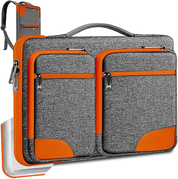 Hseok Laptop Case 15 15.6 16 inch Sleeve with Handle and Hidden Strap,Compatible with MacBook Pro 15.4 16, 360° Protective PC Briefcase with 4 Pockets for Laptop Accessory,Easy to Carrying,Gray-Orange