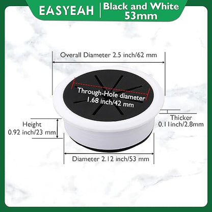 EASYEAH 2 Pcs Desk Grommet 2-1/16" / 53 mm, Desk Hole Cover for Cables Black and White, Cable Grommet ABS Plastic, Desk Hole Grommet for Home & Office Pc, Detachable Cable Cord Organizer