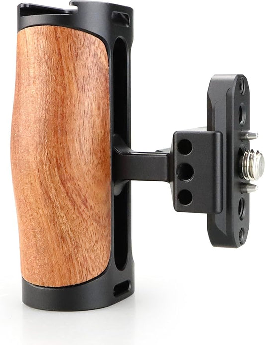 MagicRig Wooden NATO Side Handle Mini Grip & NATO Rail 50mm for DSLR/Volg Camera Cage, Built-in Cold Shoe Mount, 1/4" & 3/8" ARRI Thread Hole, Up and Down Adjustable, for Left or Right Handle