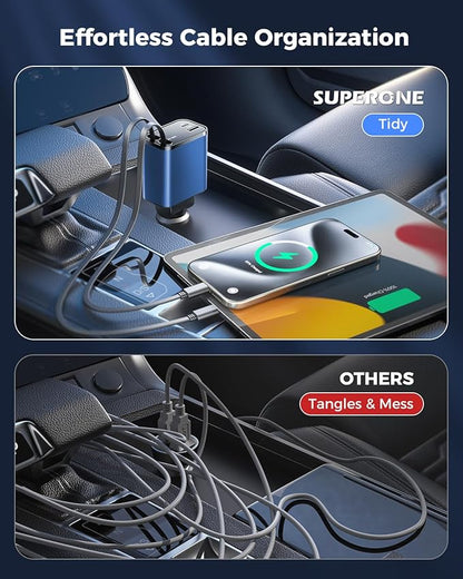 [2024 Upgraded] 4 in 1 Retractable Car Charger, SUPERONE Smaller Fast Car Phone Charger 69W with Cord, USB C and iPhone Car Charger Adapter, Compatible iPhone 15/15 Pro Max/14/13/12/11, Sumsung