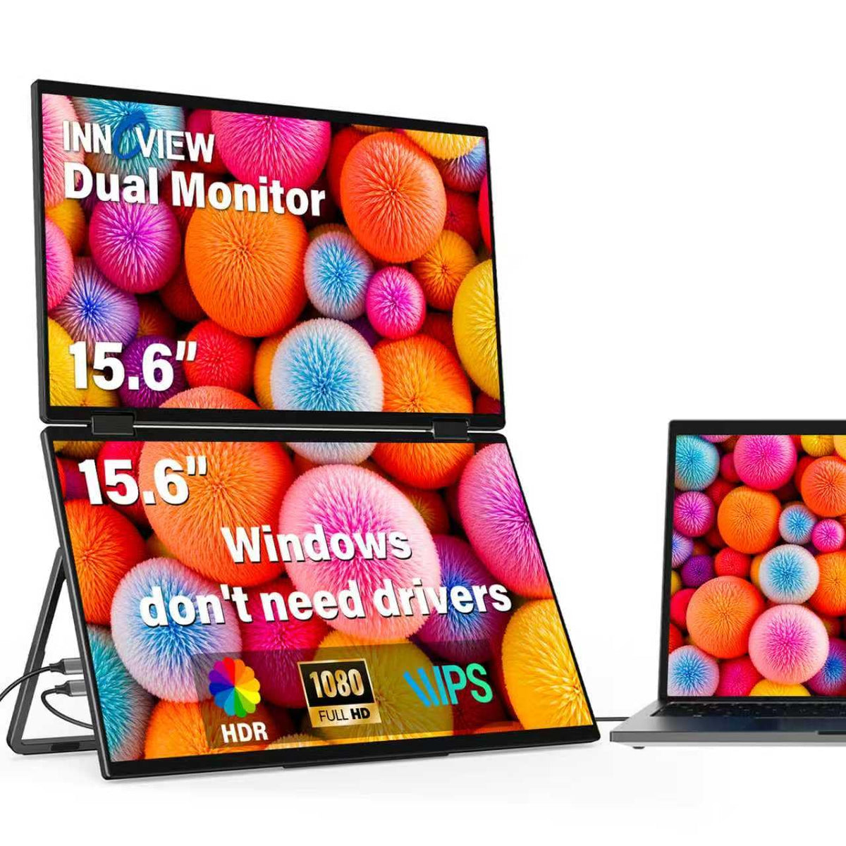 InnoView 23.8" FHD Dual Portable Monitor 1920x1080P 100% sRGB - Foldable & Stackable Design with 315° Screen Adjustment & 180° Stand | USB-C/HDMI, Dual Monitor for Laptop, Mac, Windows