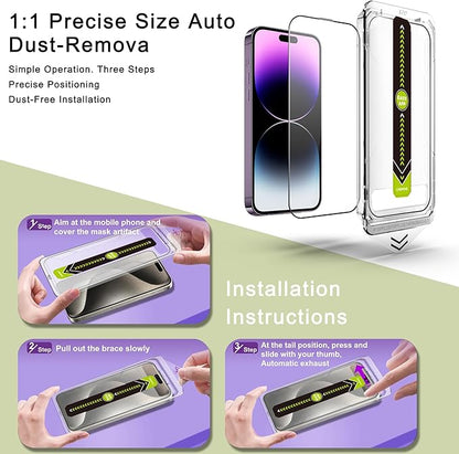 [2-Pack Ultra HD Clear Screen Protector for iPhone 14 Pro Max/15 Plus/16 Plus (6.7-Inch),9H Tempered Glass,Full Coverage,Anti-Fingerprint,Auto Dust Removal,Bubble-Free,Easy Installation