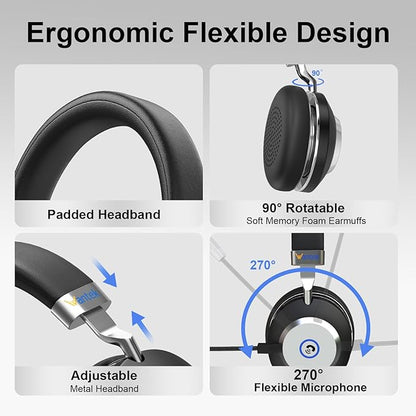 Wantek Wireless Headset with Microphone for PC/Laptop,USB Dongle&Noise Cancelling Mic, Bluetooth Headphones Compatible with Windows, MacOS, iOS, iPadOS, Android