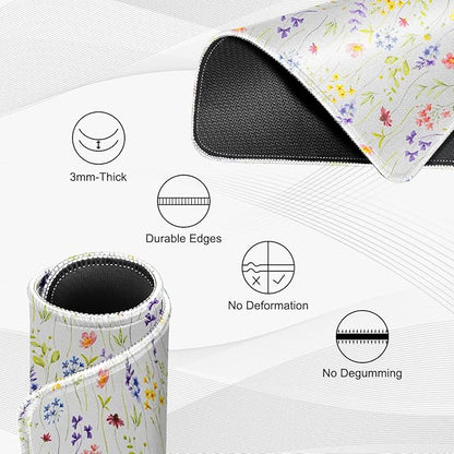 JIKIOU 3 Pack Mouse Pad with Stitched Edge, Comfortable Mouse Pads with Non-Slip Rubber Base, Washable Mousepads Bulk with Lycra Cloth, Mouse Pads for Computers Laptop Mouse 10.2x8.3in White Flowers