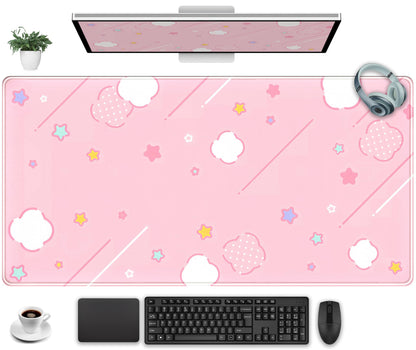 Pink Mouse Pad Large Desk Mat Gaming, Kawaii Desk Pads Stars Mouse Mat XXL Cute Keyboard Pad, Laptop Computer Mat with Non-Slip Base & Stitched Edges, Office Decor for Women 31.5" x 15.7"
