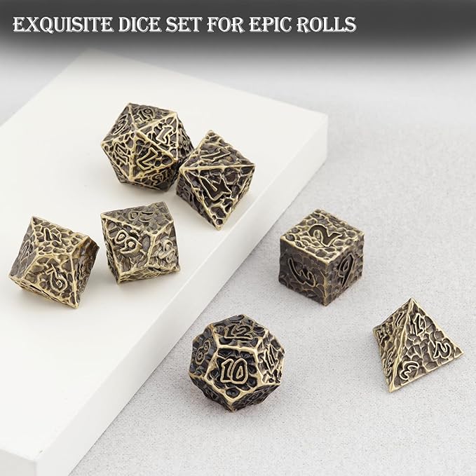 Haxtec Metal DND Dice Set Polyhedral D&D Dice Compatible with Dungeons and Dragons Gift TTRPG Antique Bronze Metal Dice