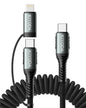 USB A to USB C Cable 3FT/6FT, Coiled USB C Cable for Car, 66W USBC Cable