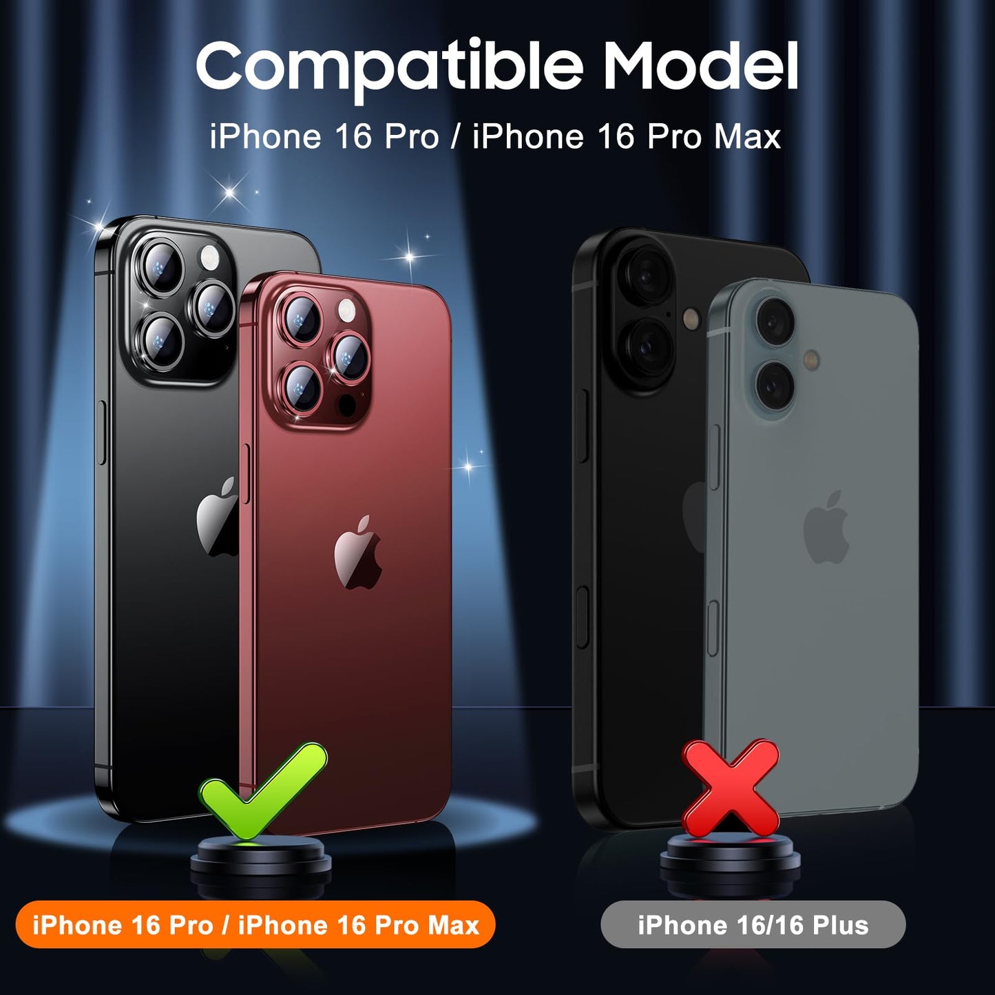 UniqueMe for 3 Pack iPhone 16 Pro/iPhone 16 Pro Max Camera Lens Protector - [Drop Protection] [Case Friendly] 9H Tempered Glass Camera Cover Screen [Update New Version] - Matte Black