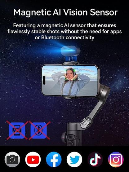 Gimbal Stabilizer for Smartphone with AI Tracking Sensor, Gimbal with Focus Wheel for Phone/Android, Phone Stabilizer with 7.0 Anti-Shake for Video Recording-Smart XE AI