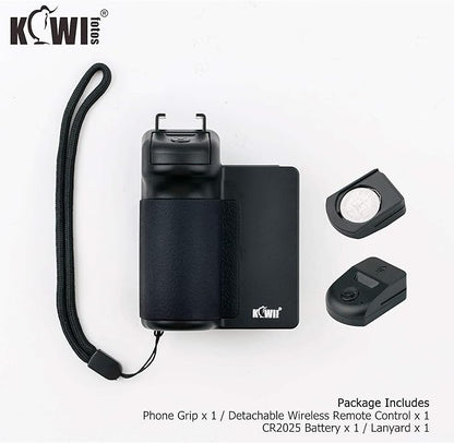 KIWIFOTOS Phone Camera Grip Handle Holder Phone Tripod Mount with Detachable Remote Shutter & Cold Shoe Adapter for iPhone 14 15 16 Pro Max Samsung Smartphone Selfie Vlog Video Shooting, Black