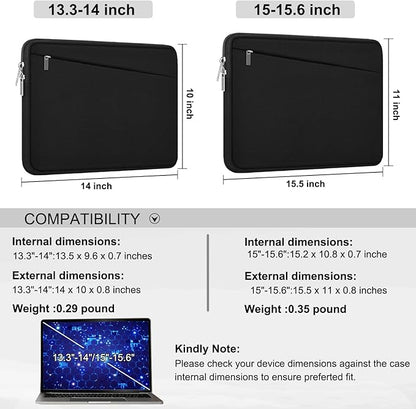15.6 inch Laptop Sleeve, Durable Computer Carrying Bag Protective Case Briefcase Handbag with Front Pocket, Slim Cover for 15-16 Inch HP, Dell, Lenovo, Asus, Notebook, Black