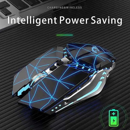 TENMOS T12 Wireless Gaming Mouse Rechargeable, 2.4G Silent Optical Wireless Computer Mice with Changeable LED Light for Laptop PC, 7 Buttons, 3 Adjustable DPI (Starry Black)