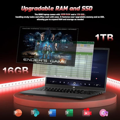 NIMO 15.6" FHD IPS Laptop, Intel N150 (Up to 3.6GHz, Beat i3-10110U), 16GB RAM 1TB SSD, Backlit Keyboard Fingerprint, Wi-Fi 6 BT5.2 Type-C 65W Computer for Students and Home Office