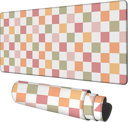Gaming Desk Pad Large Extra Length Multicolored Chess Board Mouse Pad Keyboard Laptop Non-Slip Waterproof with Rubber Base Thick Stitched Edge Mouse Mat for Office Home 35.4 x 15.7 Inches