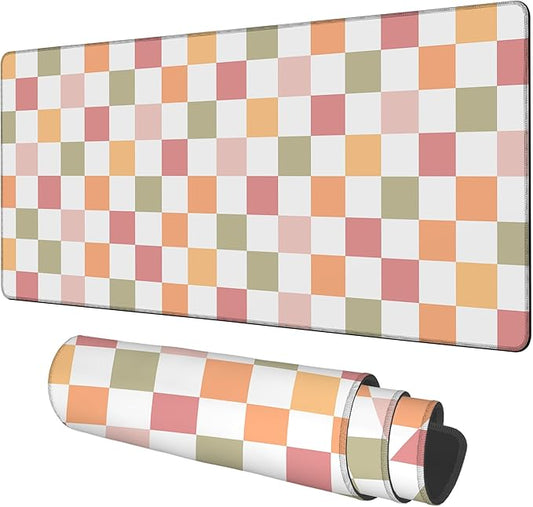 Gaming Desk Pad Large Extra Length Multicolored Chess Board Mouse Pad Keyboard Laptop Non-Slip Waterproof with Rubber Base Thick Stitched Edge Mouse Mat for Office Home 35.4 x 15.7 Inches