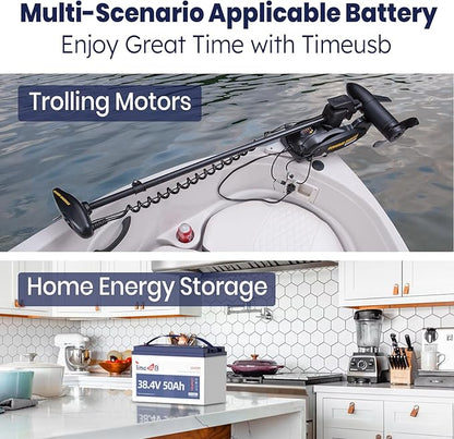 36V 50Ah Lithium Battery, Timeusb 36V LiFePO4 Battery with Low-Temp Cutoff Protection, Group31, Automotive Grade A Cells, Up to a 10-year Lifetime, Ideal for Trolling Motors and Solar Systems