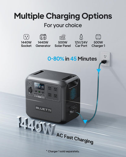 BLUETTI AC180 Portable Power Station 1152Wh 1800W LiFePO4 Solar Generator