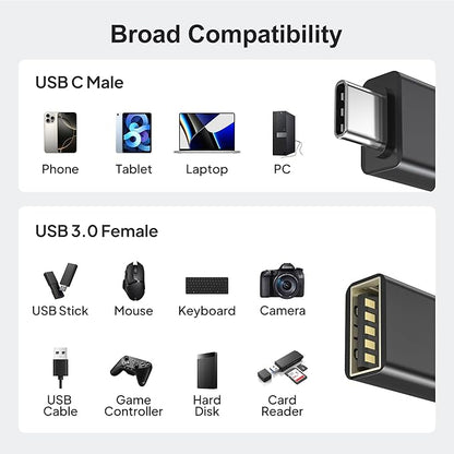 Elebase USB C to USB 3.0 Adapter 4 Pack,Type C Thunderbolt 4 to USB Converter,USBC Adapter for Keyboard,Mouse,Apple iMac,MacBook,iPad Air,Microsoft Surface,Samsung Galaxy S25 S24,Z Fold Flip 7