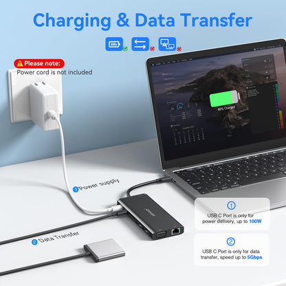 USB C Docking Station Dual Monitor Triple Display Hub Multiple Adapter