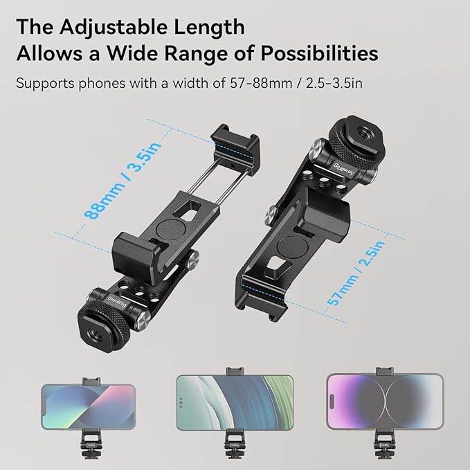 SMALLRIG Metal Phone Holder Support with Cold Shoe Mount, Universal Smartphone Adapter Support Free Adjustment Joints, Phone Tripod Mount for iPhone 16/15, for Samsung Galaxy etc-4382