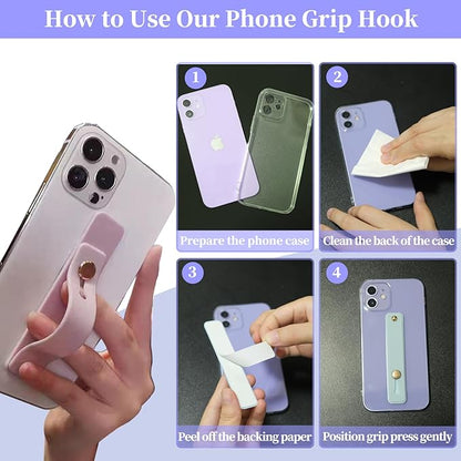 Cell Phone Finger Holder Grip Loop Accessories for Hand, Mobile Phone Knob Handle Kickstand Strap Hooks for Back of Silicone Phone Case - 6 Pack (Black Green Purple Off-White Brown Pink)
