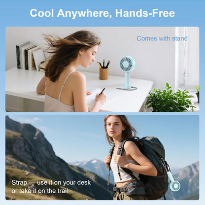 Mizong Mini Fan Portable Handheld Fan, USB Rechargeable Personal Fan with Base, 10H Long Lasting Battery Mini Pocket Cooling Fan for Desktop Travel Outdoor Vacation Concert Lash Makeup Use
