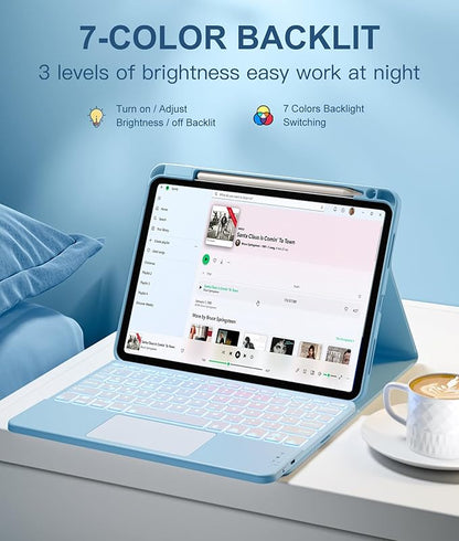 Compatible with iPad Air 11 Inch & Air 5th/ Air 4th Generation Case with Keyboard - Multi-Touch Trackpad, 7-Color Backlit, Detachable Folio Cover for Air 11-inch M3/M2 (2025/2024) (Sky Blue)
