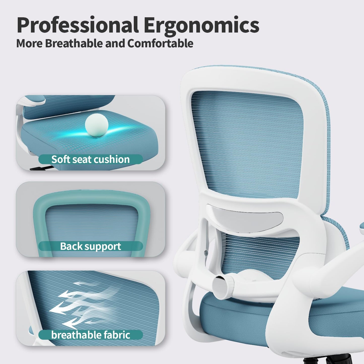 TRALT Office Chair - Ergonomic Desk Chair with Adjustable Lumbar Support, Mesh Computer Chair, Executive Chair for Home Office Comfortable Lumbar Support (1, Sky Blue)