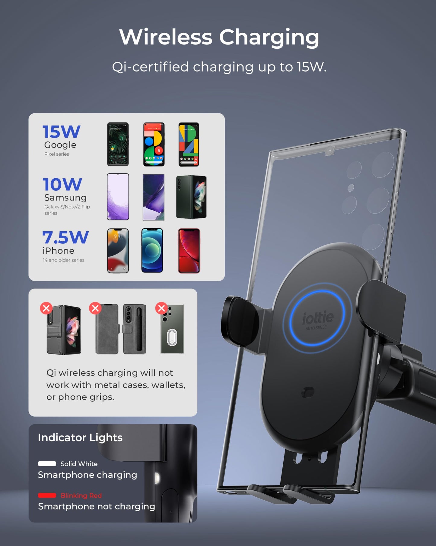 iOttie Auto Sense 2 Dash & Windshield Car Phone Holder with Qi Wireless Charging – Auto Clamping Phone Mount & Charger for iPhone, Google Pixel, Samsung Galaxy, Huawei, LG (Adapter Not Included)