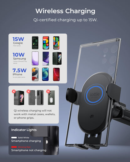 iOttie Auto Sense 2 Dash & Windshield Car Phone Holder with Qi Wireless Charging – Auto Clamping Phone Mount & Charger for iPhone, Google Pixel, Samsung Galaxy, Huawei, LG (Adapter Not Included)