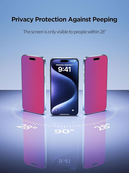 Compatible for iPhone 15 Plus Privacy Screen Protector Tempered Glass 6.7 Inch, Pink Gradient Anti Spy Anti Blue Light HD Easy Installation