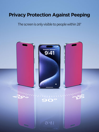 PDDKISS Compatible for iPhone 15/iPhone 16 Privacy Screen Protector Tempered Glass 6.1 Inch, Pink Gradient Anti Spy Anti Blue Light HD Easy Installation