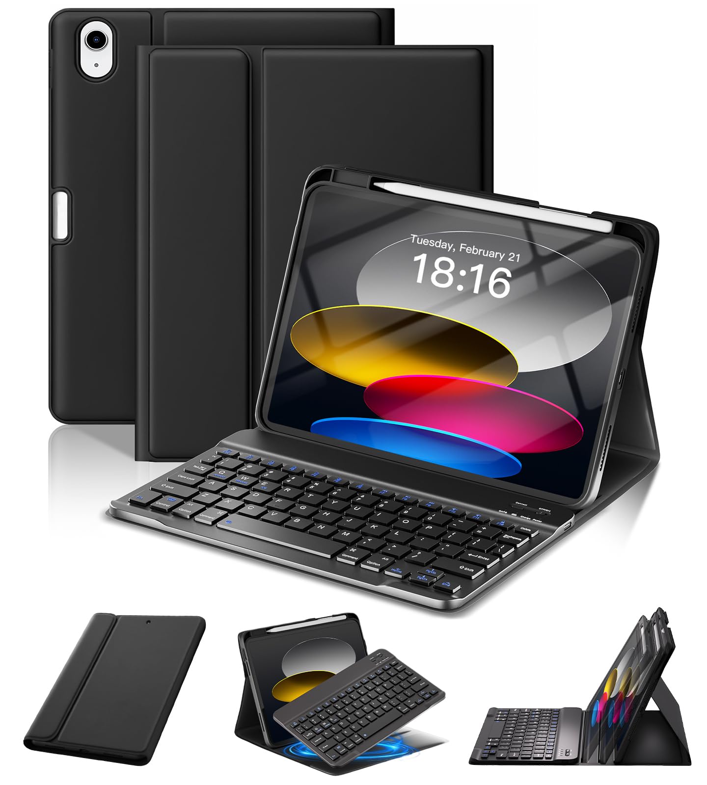 NOKBABO for iPad 11th 10th Generation Case with Keyboard, Magnetic Wireless Detachable Folio case with Pencil Holder, Keyboard for iPad 11th(A16,2025) & 10th Generation(2022) - Black