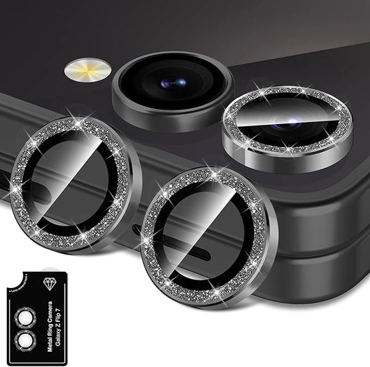Avocase for Samsung Galaxy Z Flip 7 Camera Lens Protector, Individual Metal Ring Tempered Glass Lens Cover, [Strong Adsorption] Scratch Resistant Ultra-Thin HD Clear Lens Cover, 1 Set-Black Sparkly