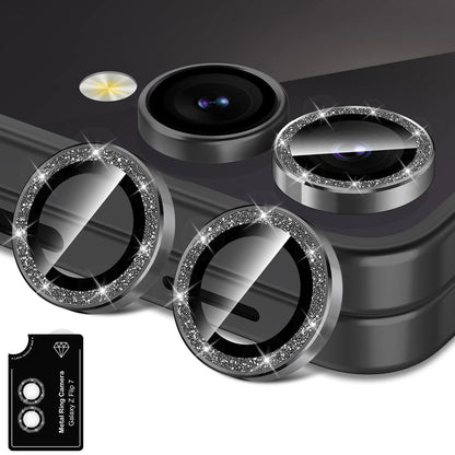 Avocase for Samsung Galaxy Z Flip 7 Camera Lens Protector, Individual Metal Ring Tempered Glass Lens Cover, [Strong Adsorption] Scratch Resistant Ultra-Thin HD Clear Lens Cover, 1 Set-Black Sparkly