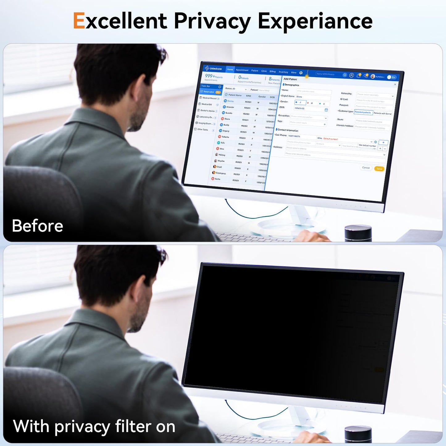 Mamol 21.5 Inch Computer Privacy Screen - Removable Anti Blue Light Glare Filter, Anti-Scratch Protective Film