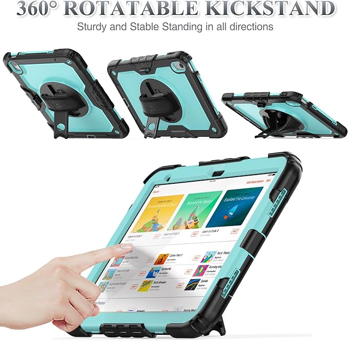 SEYMAC stock Case for iPad (A16) 11th/10th Generation 11''/10.9'' 2025/2022, Full-Body Drop Protection Case with Screen Protector &360° Rotate Hand Strap/Stand, Brightblue+Black